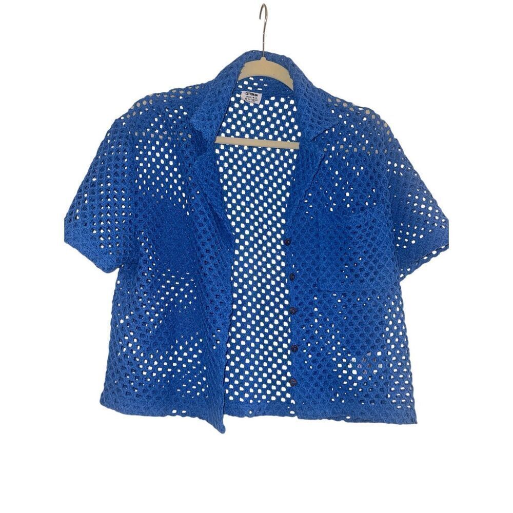 ✨Cotton On Crochet Button Down Blue Sz 4 Top✨